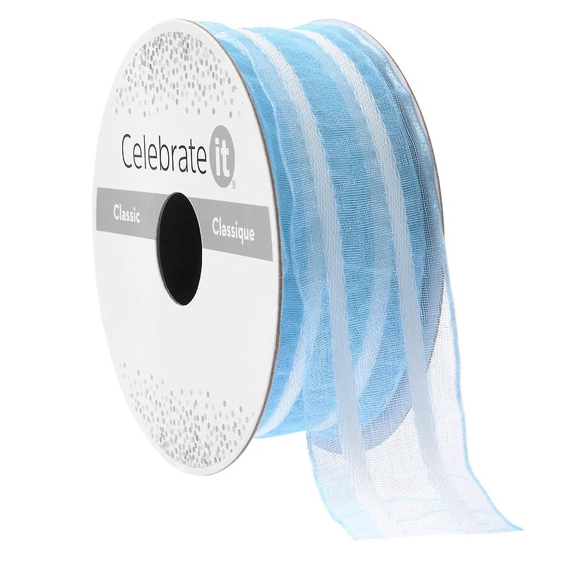 1" x 3yd. Light Blue Stripe Organza Ribbon by Celebrate It™
