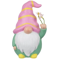 8" Pink & Green Gnome Holding Flowers Spring Figurine