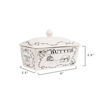 Hello Honey® 7" Country Style White & Black Stoneware Butter Dish with Lid
