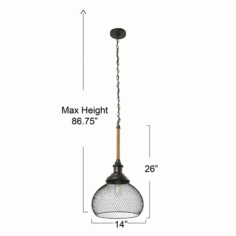Hello Honey® Robert Stevenson Lighting Martha 26" Black Woven Metal & Natural Rope Ceiling Light