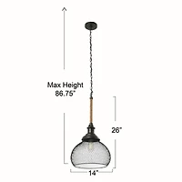 Hello Honey® Robert Stevenson Lighting Martha 26" Black Woven Metal & Natural Rope Ceiling Light