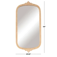 Light Brown Wooden Scroll Oval Room Wall Mirror with Beaded Frame