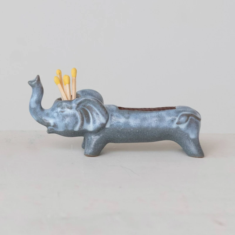 Hello Honey® 5.75" Gray Stoneware Elephant Match Holder