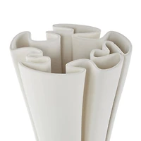 White Ceramic Abstract Ribbed Dimensional Folded Vase with Curvy Rim