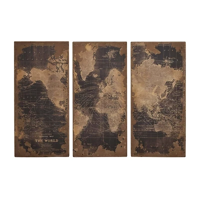 Set of 3 Black Wood Vintage Wall Decor, 22" x 47"