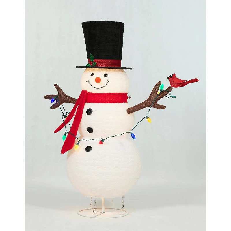 4ft. Pop-Up Fluffy Snowman Sculpture with String Lights