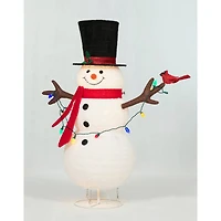 4ft. Pop-Up Fluffy Snowman Sculpture with String Lights