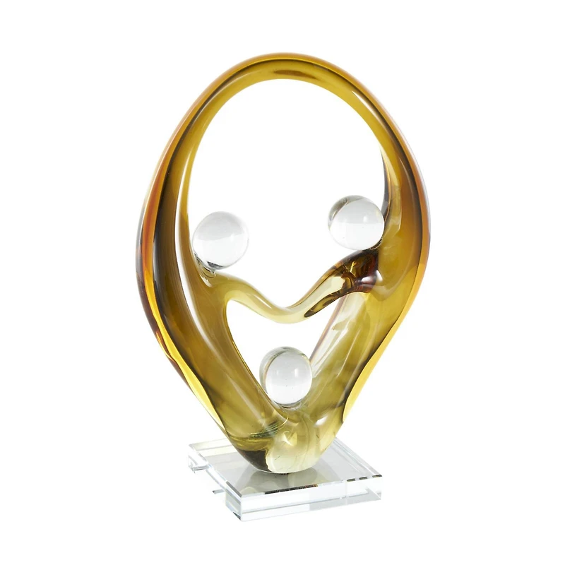 11.75" Orange Abstract Family Curved Glass Sculpture
