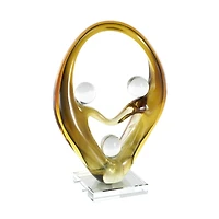 11.75" Orange Abstract Family Curved Glass Sculpture