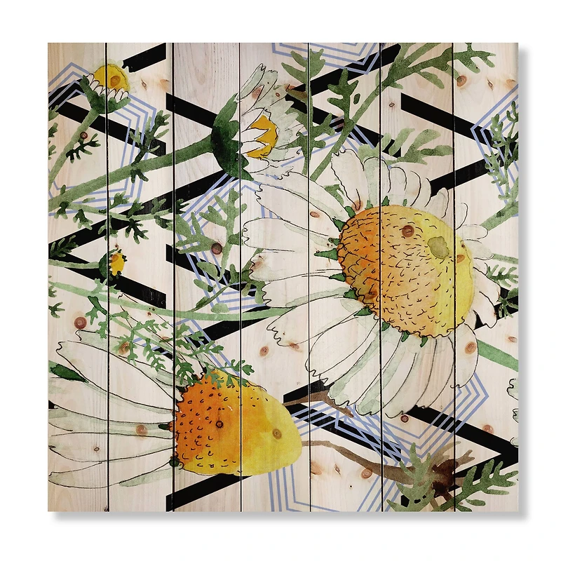 Designart - Wild Spring Chamomile Flowers On Geometric