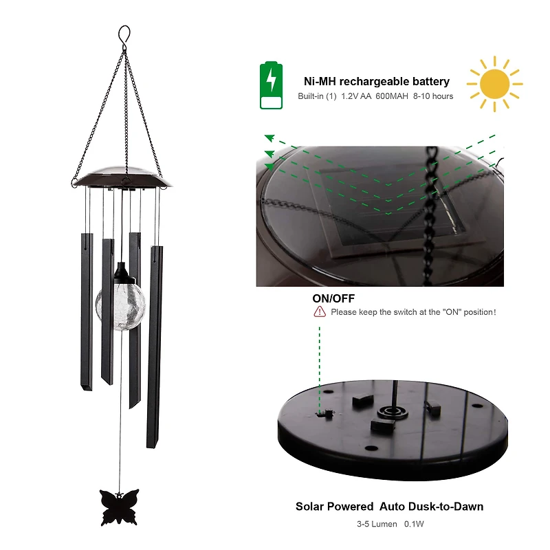 Glitzhome® 32" Solar Powered Windchime with Crackle Bulbs, 2ct.