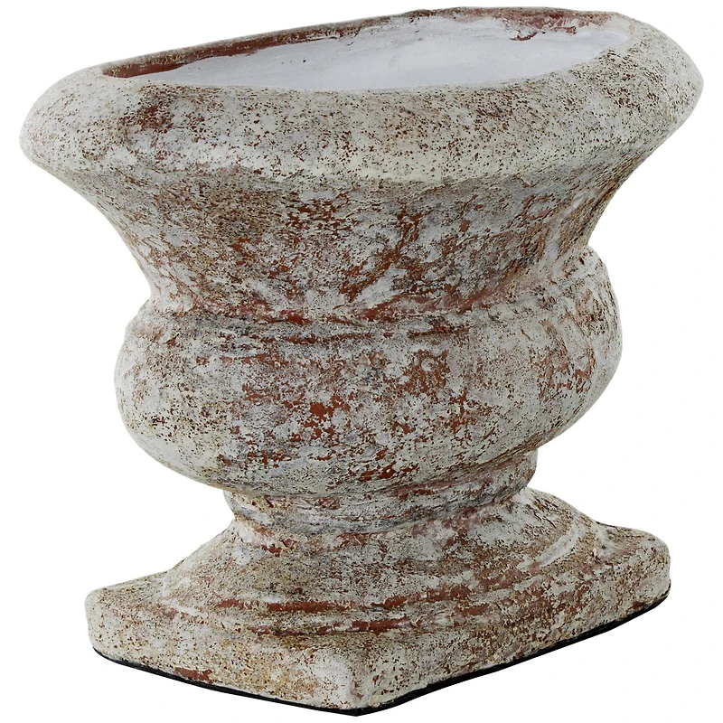 10.5" Brown Ceramic Antique Style Textured Wide Vase with Copper Accents