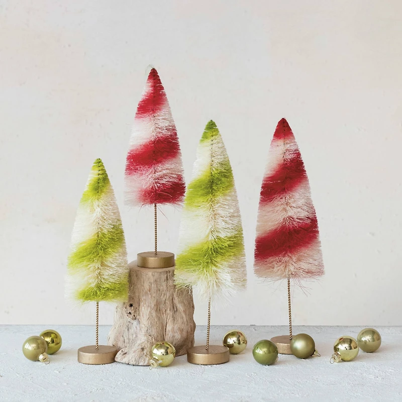 Hello Honey® 11" Red and Cream Striped Sisal Bottle Brush Swirled Tree with Wood Base