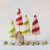 Hello Honey® 11" Red and Cream Striped Sisal Bottle Brush Swirled Tree with Wood Base