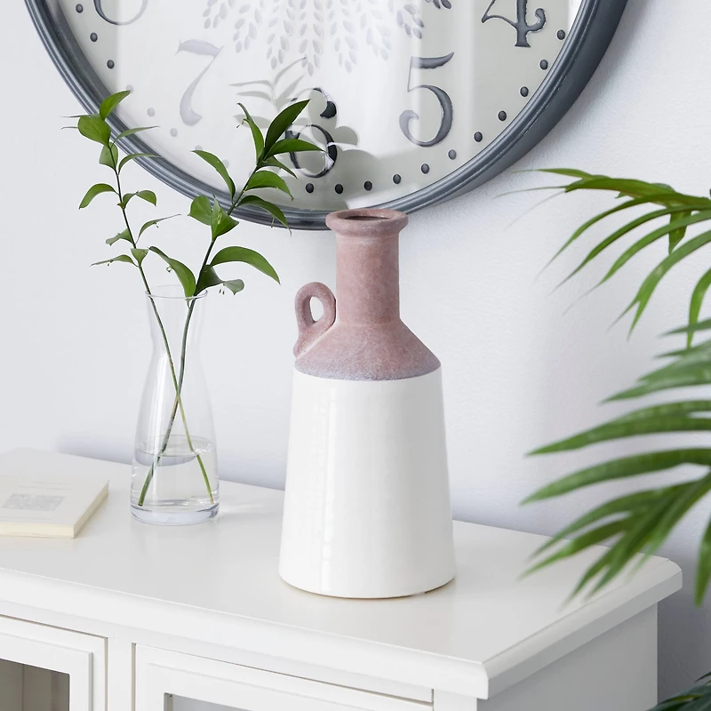 White Ceramic Farmhouse Vase, 12" x 6" x 6"