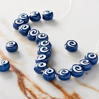 Blue & White Swirl Clay Rondelle Beads by Bead Landing®