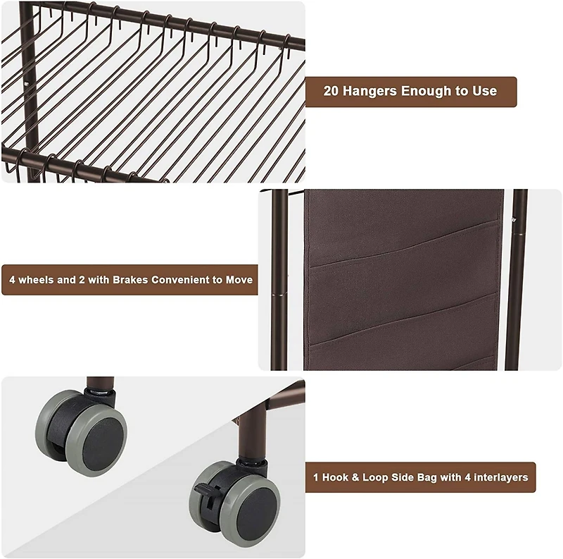 NEX™ Brown 20-Hanger Rolling Trolley Closet Organizer