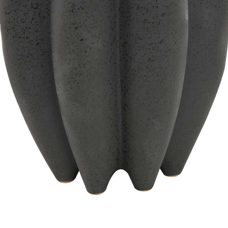 12" Black Ceramic Speckle Textured Vase with Tulip Style Opening