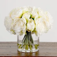 Wedding Collection 11in. Artificial Peony Arrangement in Glass Vase