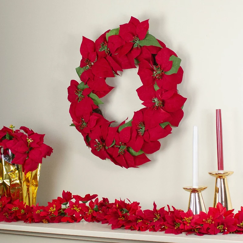 24" Red Poinsettia Flower Wreath