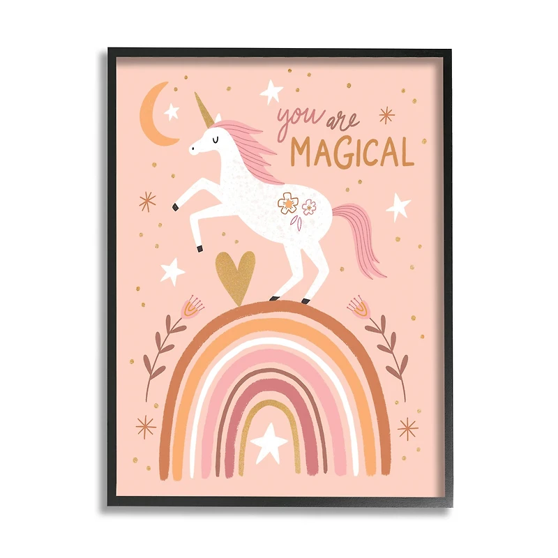 Stupell Industries You Are Magical Inspirational Pink Unicorn Rainbow in Frame Wall Art