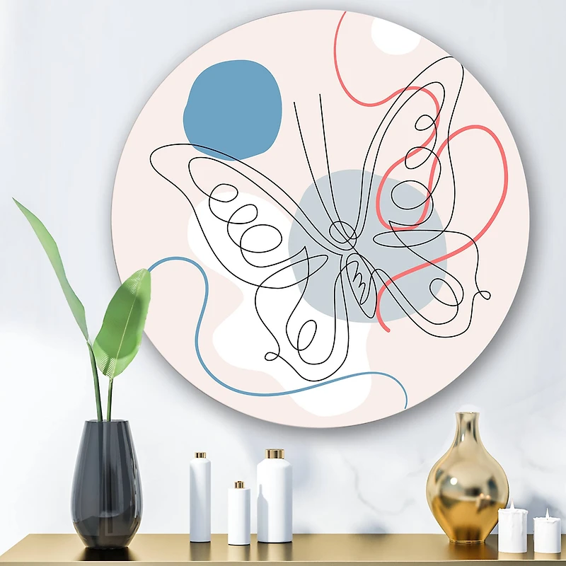 Designart - Butterfly One Line Drawing On Cubism Shapes III