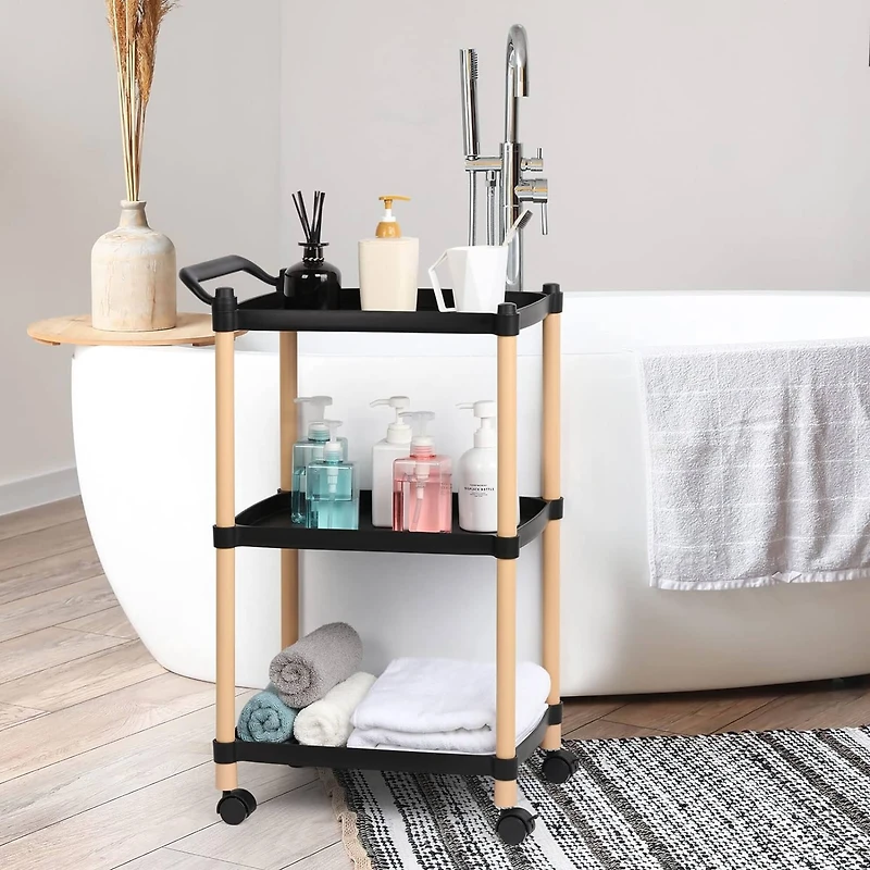 Black 3-Tier Utility Cart with Wheels
