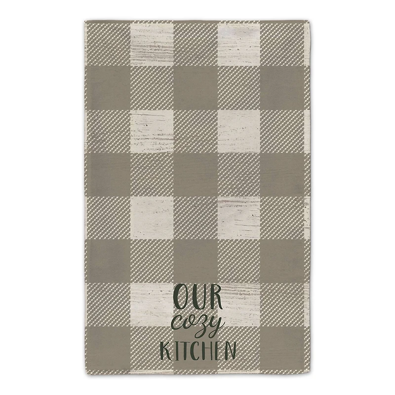 Our Cozy Kitchen Taupe Buffalo Check Tea Towel - Set of 2