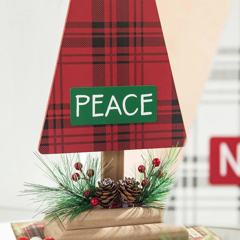 Glitzhome® Christmas Plaid Table Tree Set