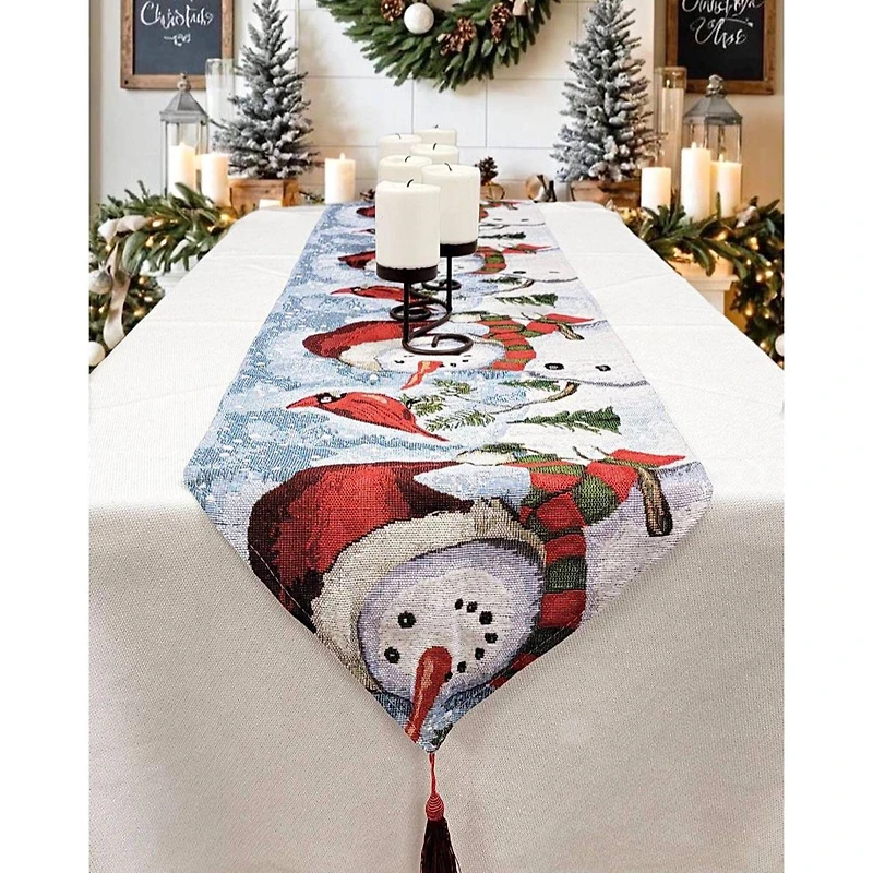 Wizardi 13.75" x 67" Joyful Snowmen Christmas Table Runner