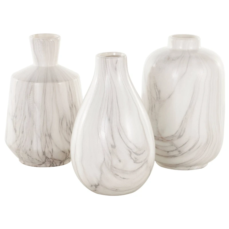 White Ceramic Marble Inspired Vase Set