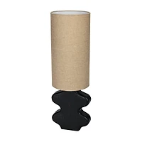 Hello Honey® 2ft. Black & Natural Mango Wood Abstract Shaped Table Lamp with Cotton Shade & Inline Switch