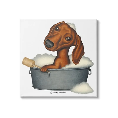 Stupell Industries Dachshund in Tin Tub Bubble Bath Country Pet Canvas Wall Art