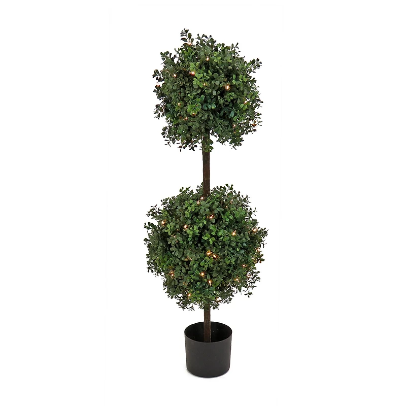 46" Pre-Lit Boxwood Double Ball Topiary in Nursery Pot