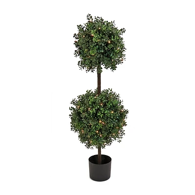 46" Pre-Lit Boxwood Double Ball Topiary in Nursery Pot