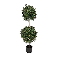 46" Pre-Lit Boxwood Double Ball Topiary in Nursery Pot