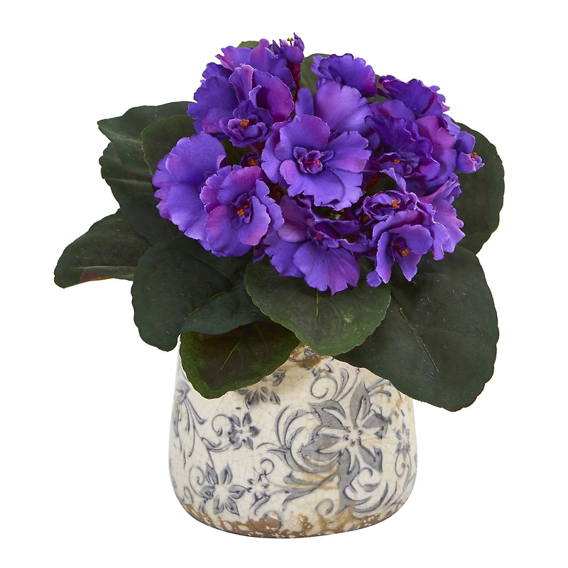 8" African Violet Artificial Plant in Floral Design Vase Set