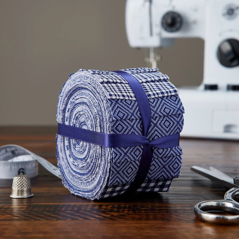 Blue Printed Fabric Strips by Loops & Threads®