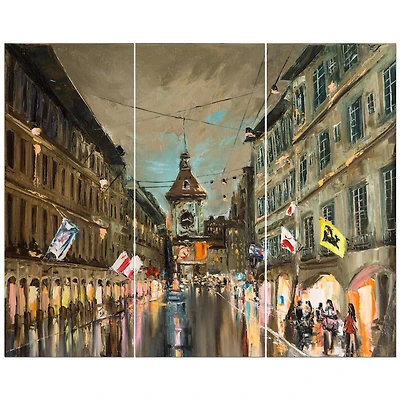 Designart - Bern Switzerland Rainy Evening in Oil Painting