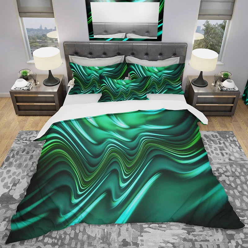 Designart 'Emerald Energy Green Abstract' Modern & Contemporary Bedding Set