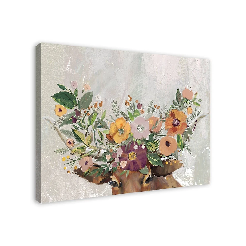 Steer with Flowers 40" x 30" Canvas Wall Art