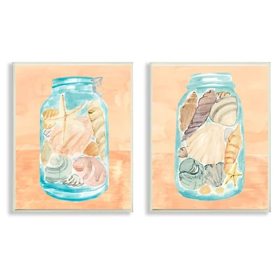 Stupell Industries Beach Shells In Jar Blue Orange Painting,10" x 15"