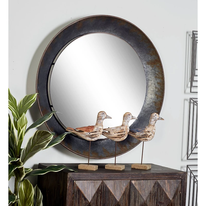 Gray Industrial Metal Wall Mirror