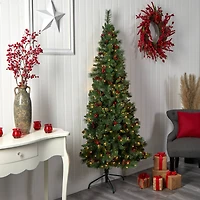 7ft. Pre-Lit Flat Back Montreal Mountain Pine Artificial Christmas Tree, White LED Lights