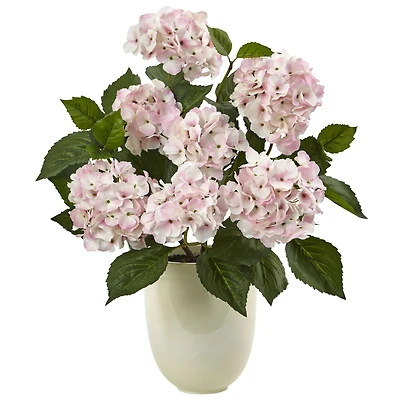 22" Pink Hydrangea Arrangement in White Planter