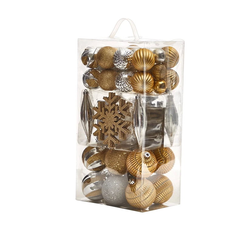 60ct. Holiday Deluxe Shatterproof Christmas Tree Ornament Box Set