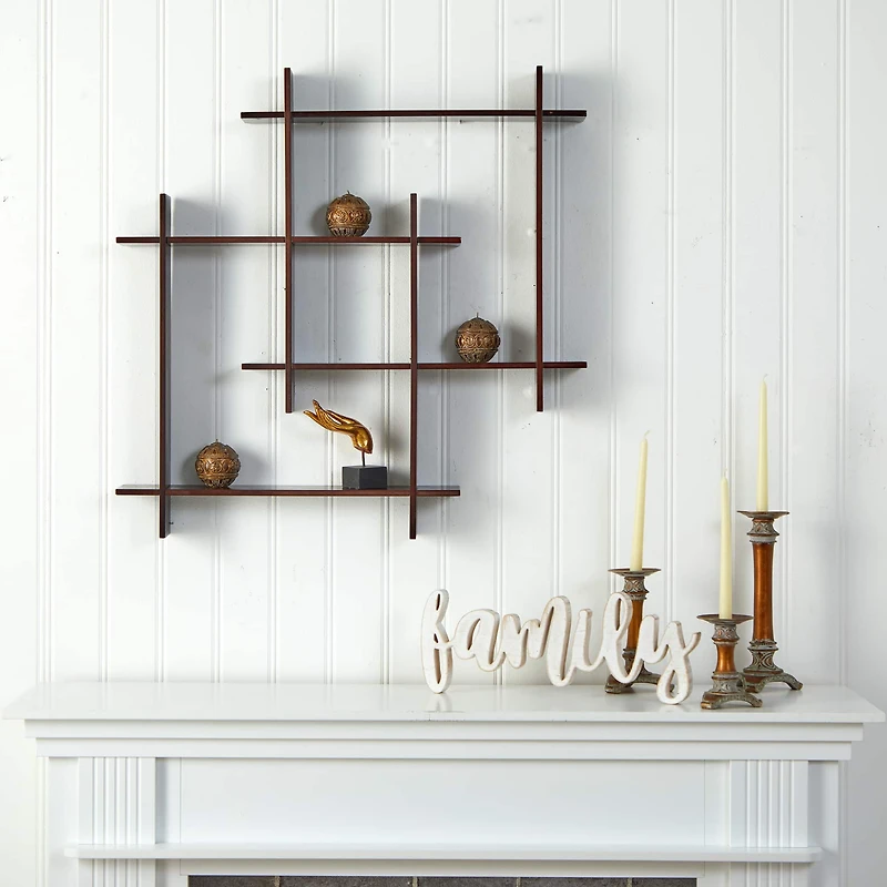 24" Wood Crosshatch Floating Shelves Wall Art Decor