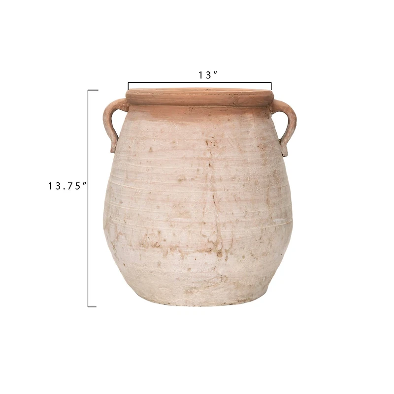 Hello Honey® Large Orange & Whitewashed Terra Cotta Urn
