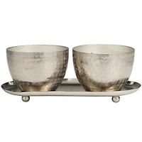 Campfire Scented Candles in Silver Grid Patterned Bowls Set