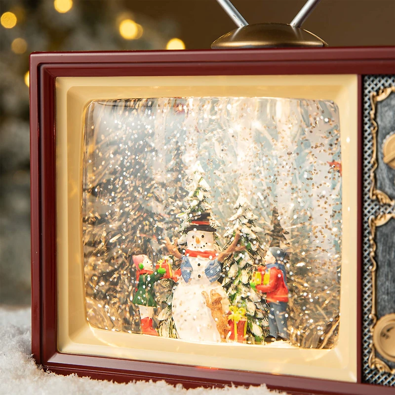 Glitzhome® 7.5" Lighted TV with Snowman Waterglobe